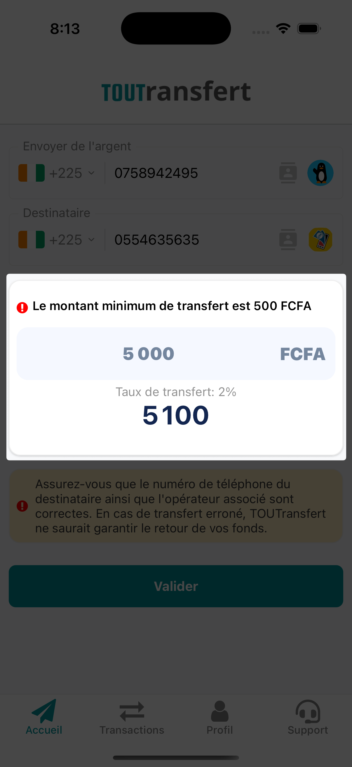 TOUTransfert - Montant